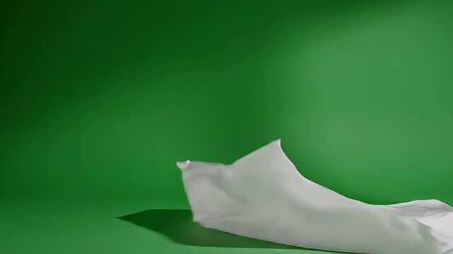 Close-up of White Fabric and Cloth on Green Background.