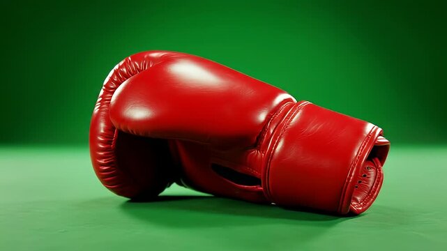 Close-up of Red Boxing Gloves on Green Background.