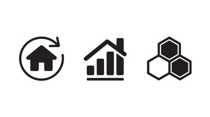 Obraz premium Simple black icons for real estate and data analysis in modern minimalist style with clean lines for web and mobile applications