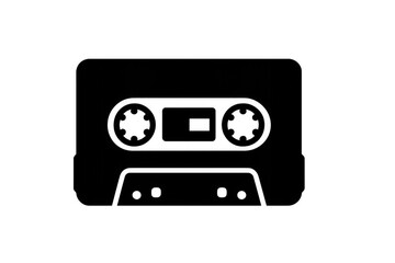 Obraz premium Audio cassette tape silhouette remembering vintage 80s 90s music and retro sound records on transparent background