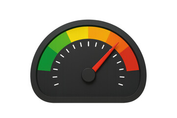 Measuring risk performance with a speedometer gauge icon illustrating speed, analysis, and data on a transparent background