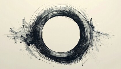 Abstract black circle with dynamic brush strokes