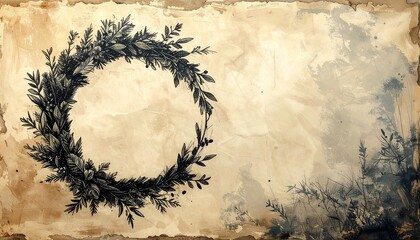 Black and white botanical illustration on textured paper