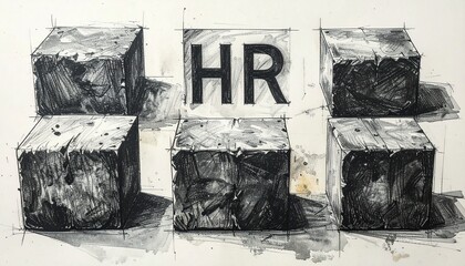Sketch of blocks with HR lettering in the center