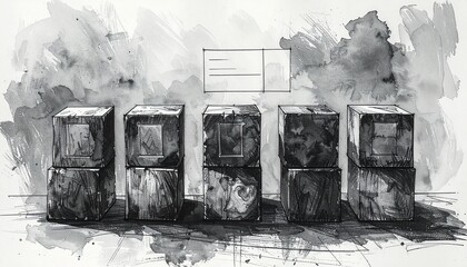 Sketch of blocks with HR lettering in the center