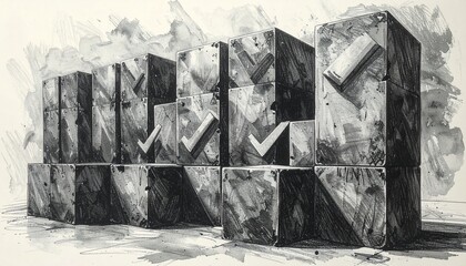 Sketch of blocks with HR lettering in the center