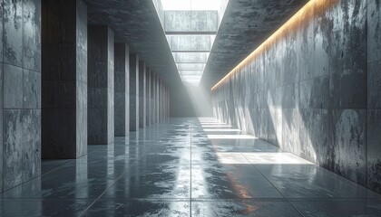 Modern corridor with concrete walls and natural light