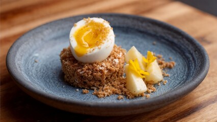 Pickled Cardinal Egg, Steamed Rutabaga & Crispy Oat Biscuit 