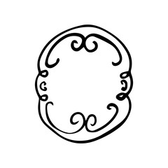 Hand Drawn Ornate Scroll Frame. Minimalist Vintage Swirl Border Line Art Vector