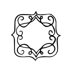 Hand Drawn Ornate Scroll Frame. Minimalist Vintage Swirl Border Line Art Vector