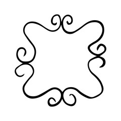 Hand Drawn Ornate Scroll Frame. Minimalist Vintage Swirl Border Line Art Vector