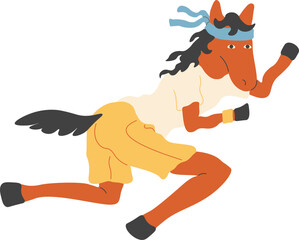 horse run in doodle style in vector. element for decor postcard design print sticker animation poster background