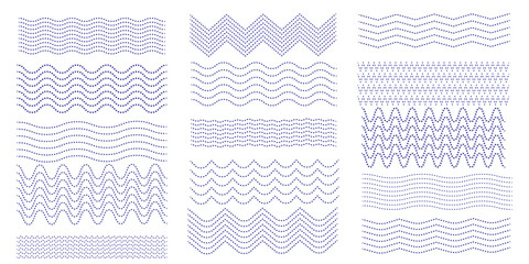 Set of corrugated dot waves, line flat vector wriggle decoration, vawes line set