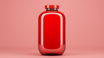 Obraz premium Red Plastic Bottle Mockup on Pink Background