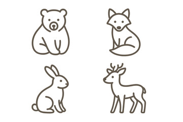 Obraz premium Woodland Animal Icons. Line style icons of Woodland Animals: gentle outline, rounded snout, calm posture, subtle ear arc, soft