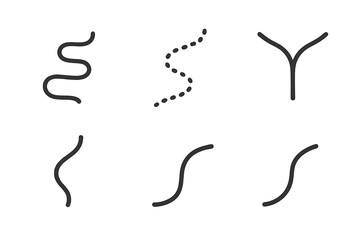Fototapeta premium Path Line Icons. Line style icons of Path: winding path, dotted route, forked trail, soft curve line, gentle bend, simple walkway.