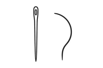 Needle Line Icons. Line style icons of Needle: straight needle, curved needle, pointed tip, simple shaft, fine line, minimal tool