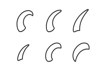 Fototapeta premium Minimalist Claw Icons. Line style icons of Claws: soft hook line, slender curve, sharp tip, minimal outline, tiny arc, subtle