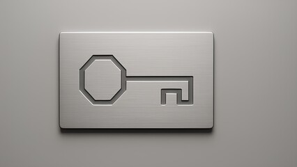 minimalist metallic crypto key plate with geometric pattern representing digital security encryption and blockchain access technology