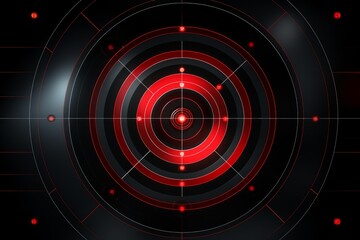Modern red and black circular interface showing futuristic targeting system with glowing elements