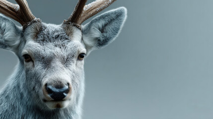 Obraz premium Scandinavian minimalism, geometric reindeer left side, solid background