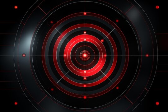 Modern red and black circular interface showing futuristic targeting system with glowing elements - Powered by Adobe
