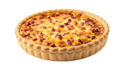 Traditional French Quiche Lorraine with Golden Pastry Crust, Creamy Egg Custard, Bacon and Cheese, Classic Savory Tart Cuisine from France, Baked Gourmet Dish