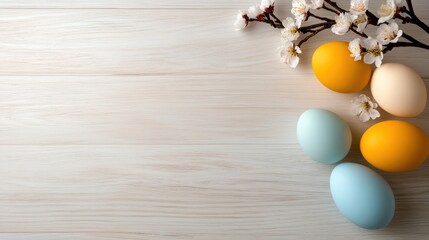 Colorful Easter eggs and spring blossoms creating a festive holiday mood