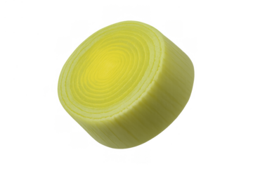 Leek slice showing fresh green vegetable texture and natural concentric ring pattern, isolated on transparent background