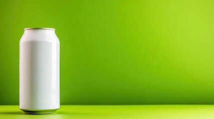 Captivating can adorned with droplets stands against vibrant green backdrop