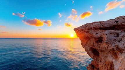 Cliff diving adventure as the sun sets over the tranquil ocean waves