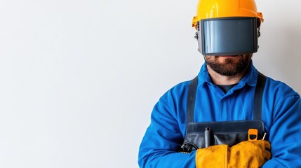 Young welder in protective gear showcasing welding skills with pride