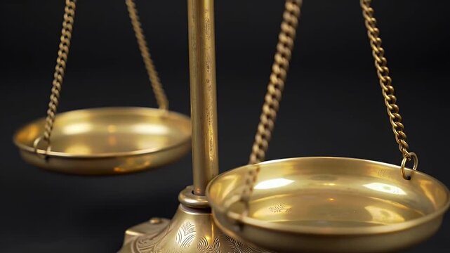 Gold Scales of Justice on a Black Background Law and Judgement System Metaphor Concept