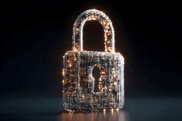 Digital lock shining brightly on a dark, textured surface representing cybersecurity in modern technology