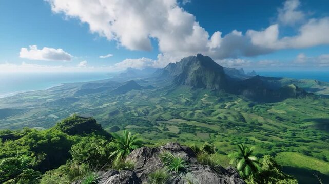 Video A scenic view of a mountain range with a valley in the foreground, suitable for outdoor and travel-related projects