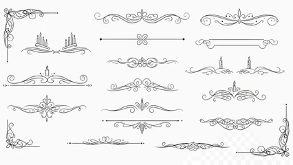 This versatile collection of elegant vintage calligraphic borders, ornate corners, and decorative text dividers is perfect for graphic design and invitations.