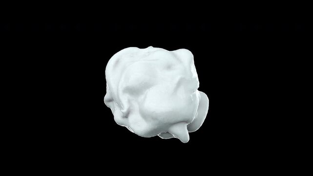 White blobby melty liquid drop changing shapes and trying to keep itself together
