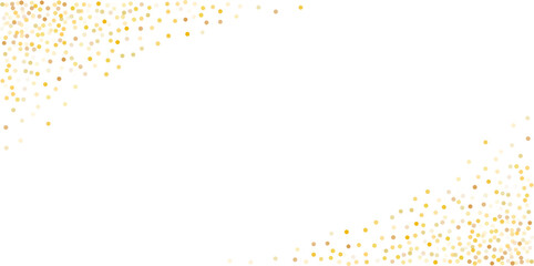Gold glitter background vector dust falling down, flying circle Golden confetti elements. Sparkle dots, round tinsel elements celebration backdrop
