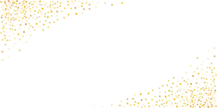 Gold glitter background vector dust falling down, flying circle Golden confetti elements. Sparkle dots, round tinsel elements celebration backdrop