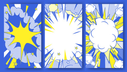 ポップアート風の吹き出しと爆発背景セット