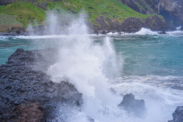 Powerful Ocean Waves Crashing on Rocky Coast