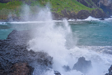 Powerful Ocean Waves Crashing on Rocky Coast