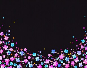 Colorful Flowers on Black Background &ndash; Vibrant Floral Artwork generated AI