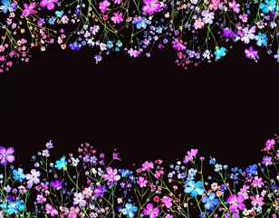 Colorful Flowers on Black Background &ndash; Vibrant Floral Artwork generated AI