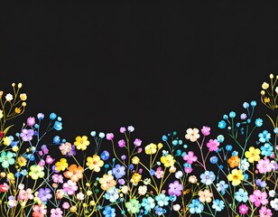 Colorful Flowers on Black Background &ndash; Vibrant Floral Artwork generated AI