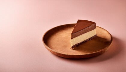 chocolate cheesecake single slice bright lighting minimal overhead composition