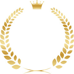 Golden laurel wreath frame with crown luxury award emblem