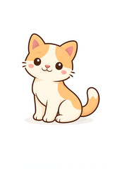Cute Cartoon Cat Sitting Illustration Isolated on White Background