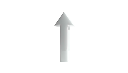 A glossy, white arrow pointing upwards against a stark black background (2)