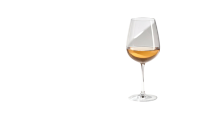 Simple image showing a wine glass filled partially with amber liquid against a dark background